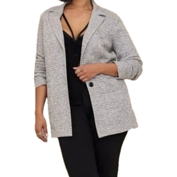 Torrid Studio Double Knit Boyfriend Gray Boucle Stretch Longline Blazer L - Picture 2 of 9